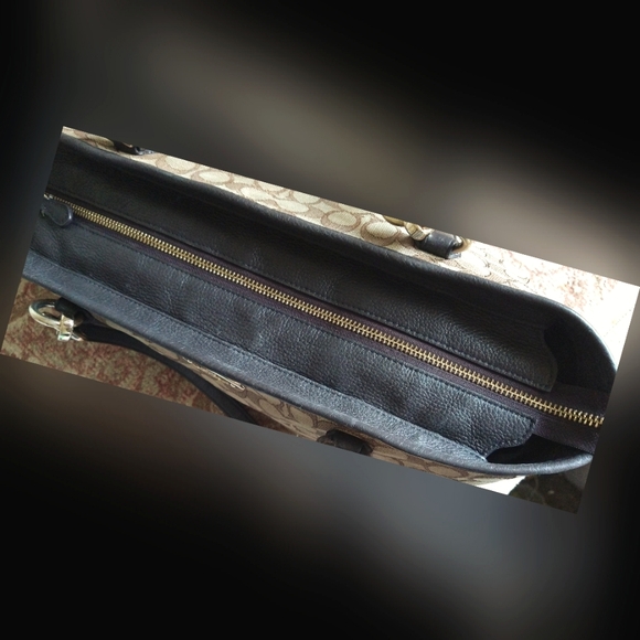 AUTHENTIC COACH SIGNATURE JACQUARD HANDBAG TAN & BROWN LEATHER TRIM MED SATCHEL - Picture 4 of 10